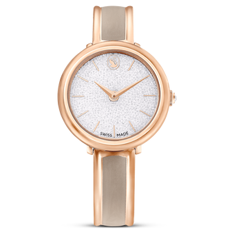 swarovski crystalline bangle watch  swiss made  metal bracelet  beige  rose gold tone finish