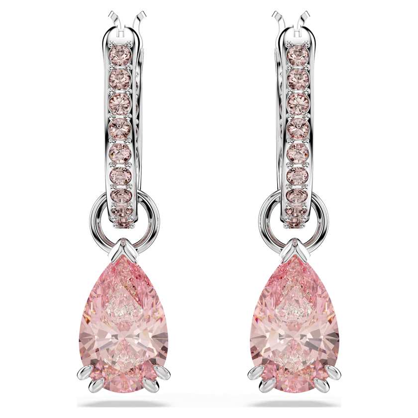 swarovski attract drop earrings  pear cut  pink  rhodium plated