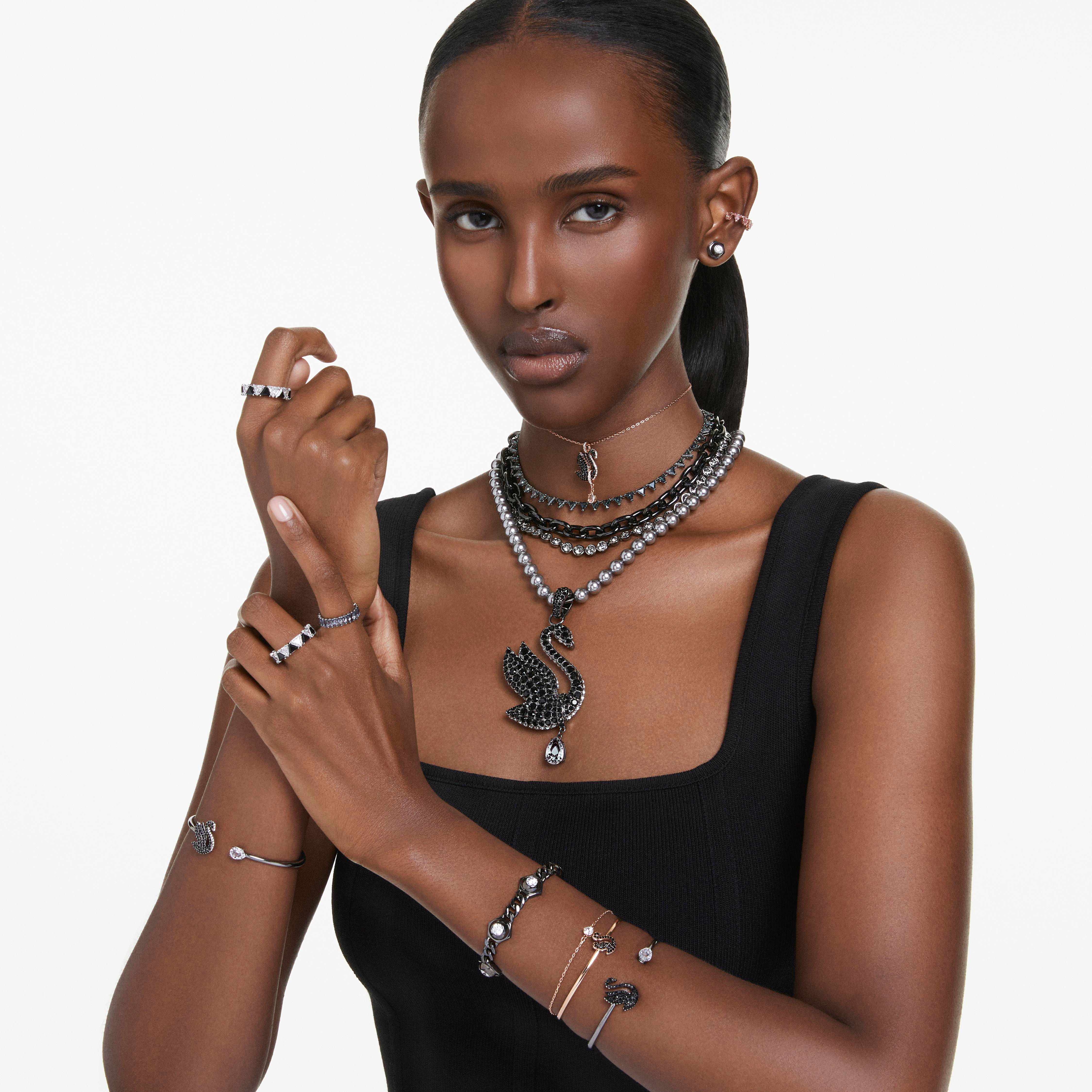 swarovski numina stud earrings  round cut  white  ruthenium plated