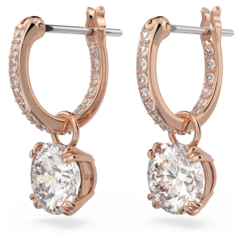 swarovski stilla drop earrings  round cut  white  rose gold tone plated
