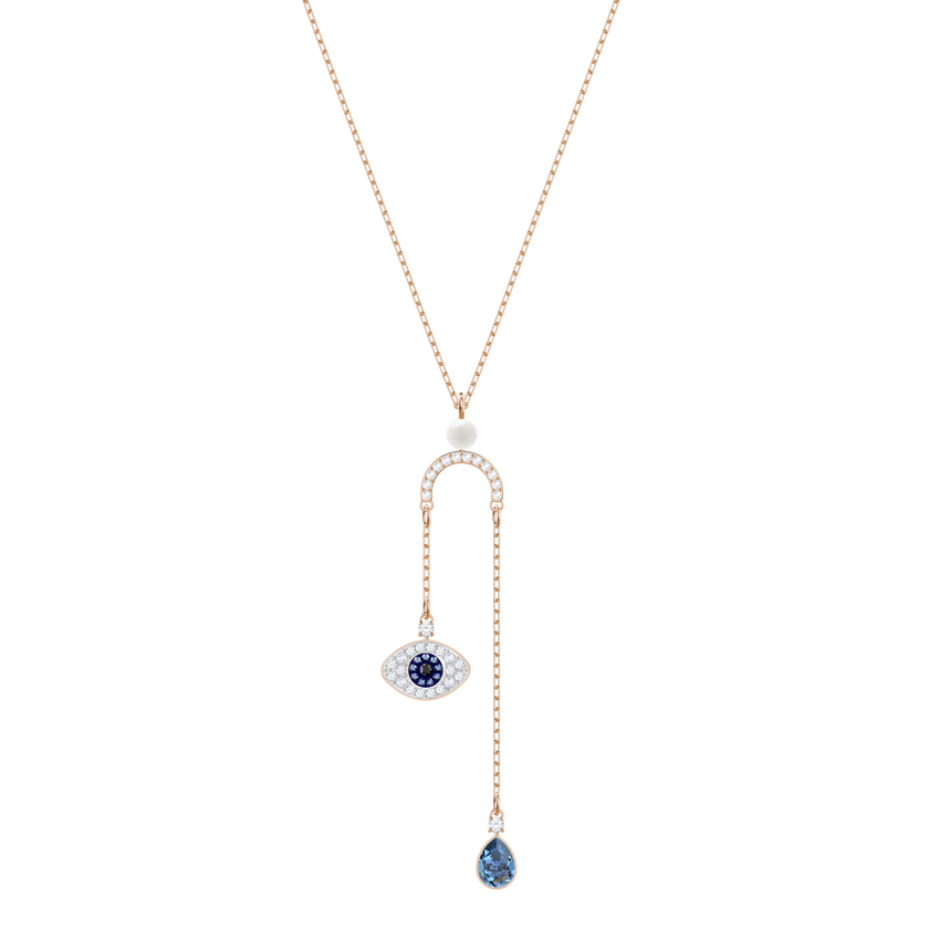 Duo Evil Eye Y Necklace, Multi-Colored, Rose Gold Plating