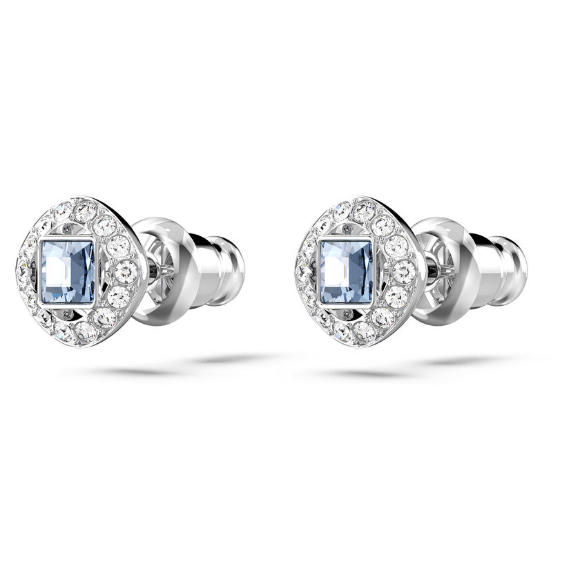 swarovski angelic stud earrings  square cut  blue  rhodium plated