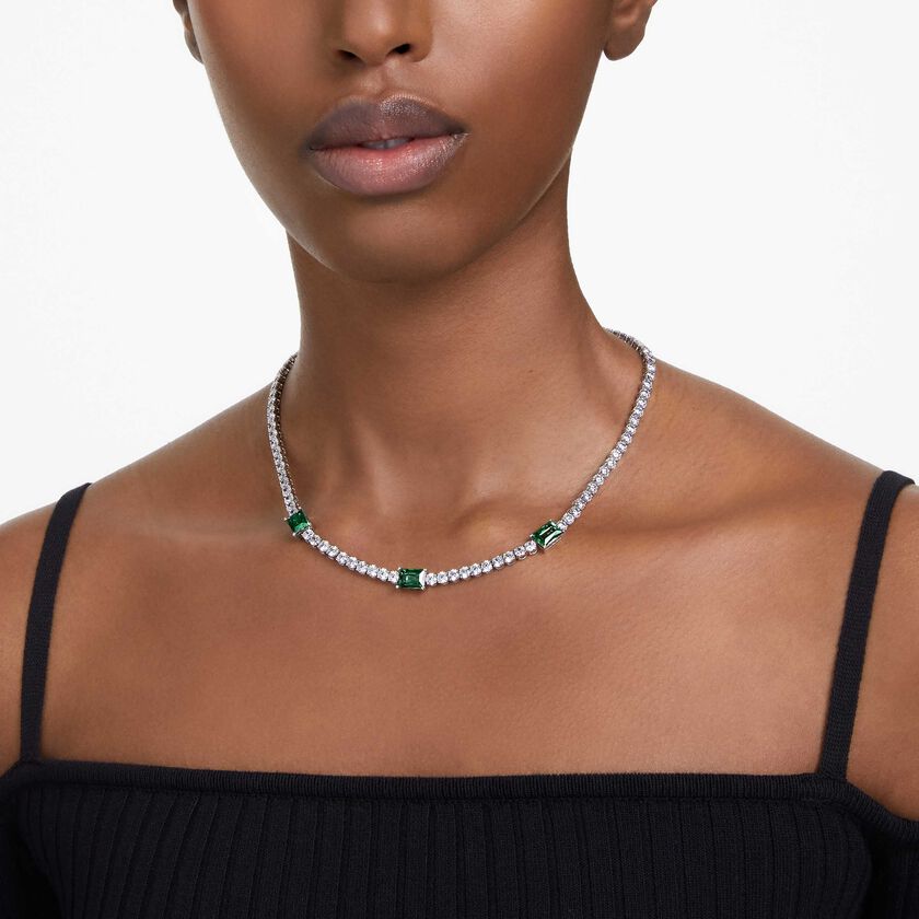 swarovski matrix tennis necklace  mixed cuts  green  rhodium plated