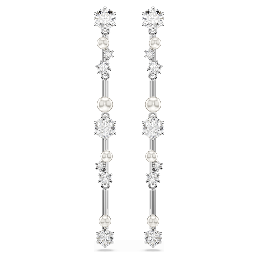 swarovski constella drop earrings  crystal pearl  round cuts  white  rhodium plated