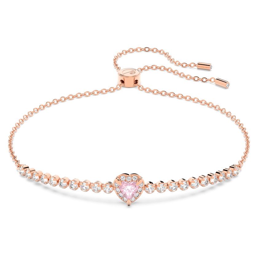 swarovski one bracelet  heart  pink  rose gold tone plated