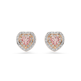 swarovski one stud earrings  heart cut  pav   heart  pink  mixed metal finish