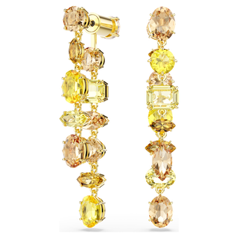 swarovski gema drop earrings asymmetrical design mixed cuts long yellow gold tone plated