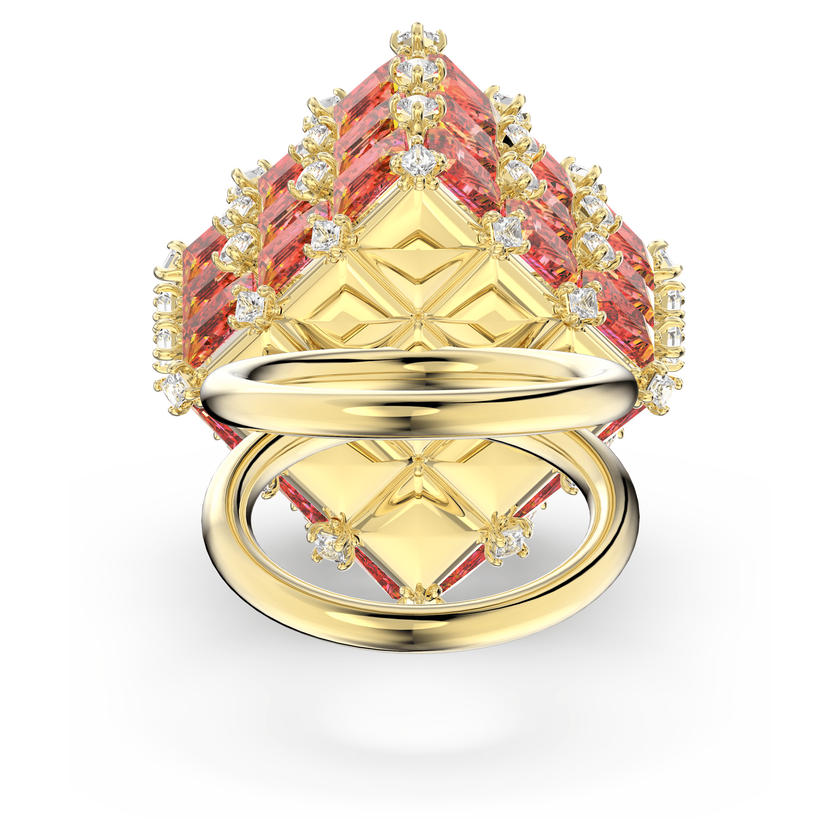 swarovski curiosa cocktail ring  square  orange  gold tone plated