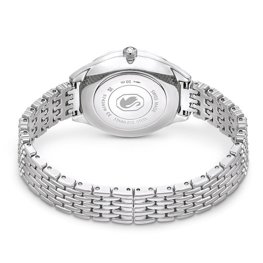 swarovski attract watch  swiss made  metal bracelet  silver tone  stainless steel