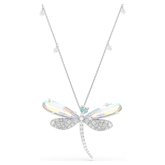 ariana grande x swarovski pendant and brooch  mixed cuts  dragonfly  green  rhodium plated