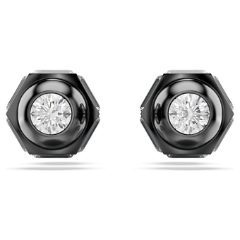 swarovski numina stud earrings round cut white ruthenium plated