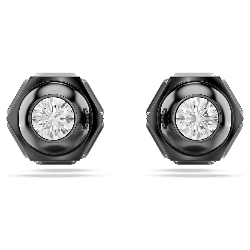 swarovski numina stud earrings  round cut  white  ruthenium plated