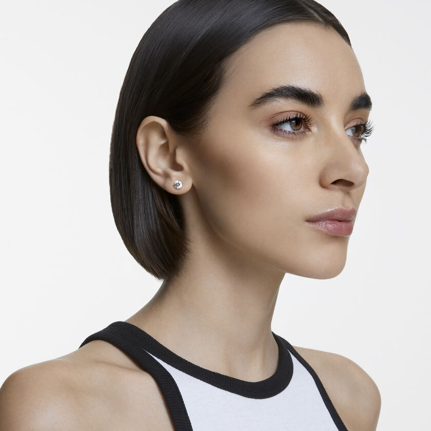 Buy Swarovski Solitaire stud earrings, Round cut, White, Rhodium