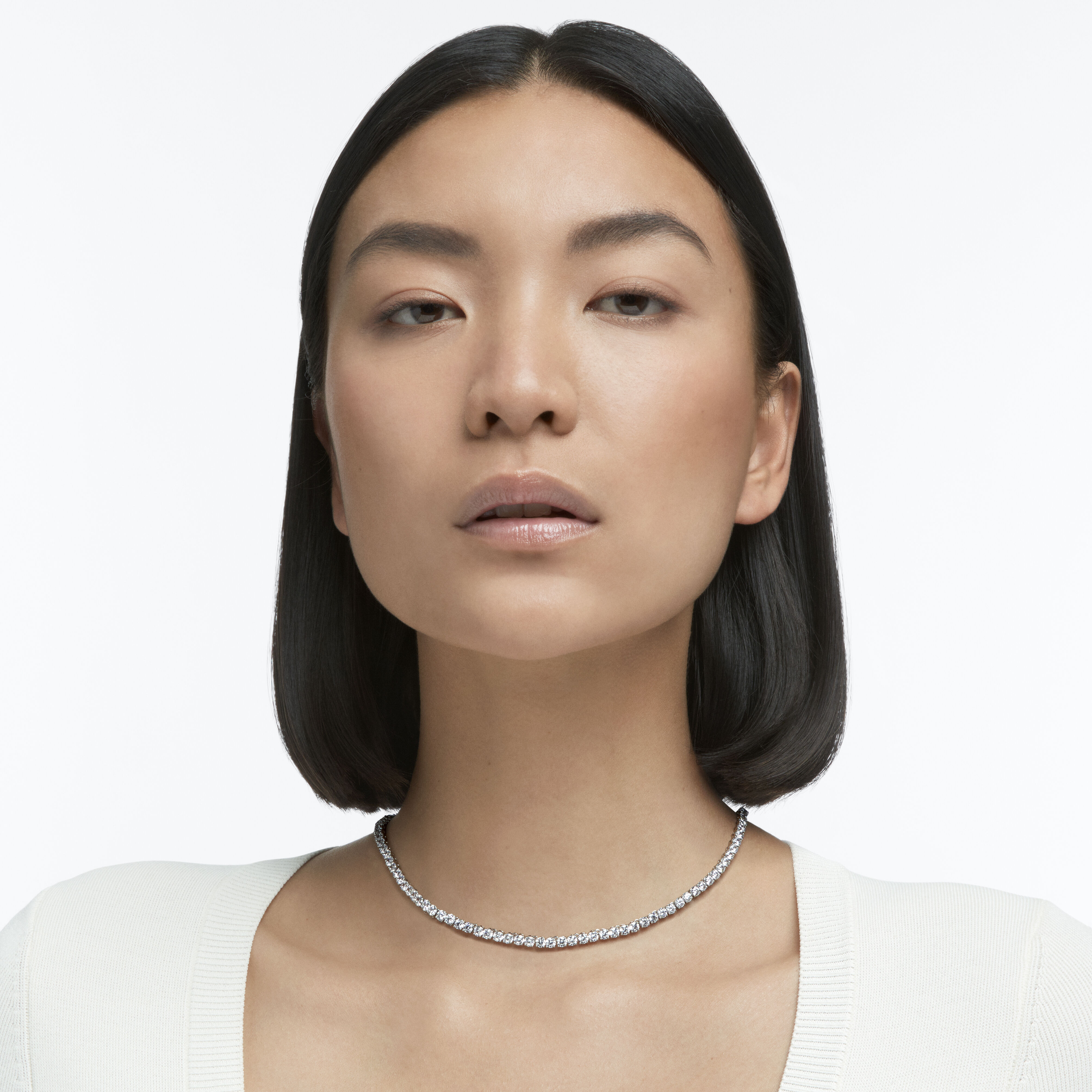 Tennis Deluxe necklace Round cut White Rhodium plated