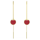 Ginger drop earrings, Long, Red, Gold-tone plated