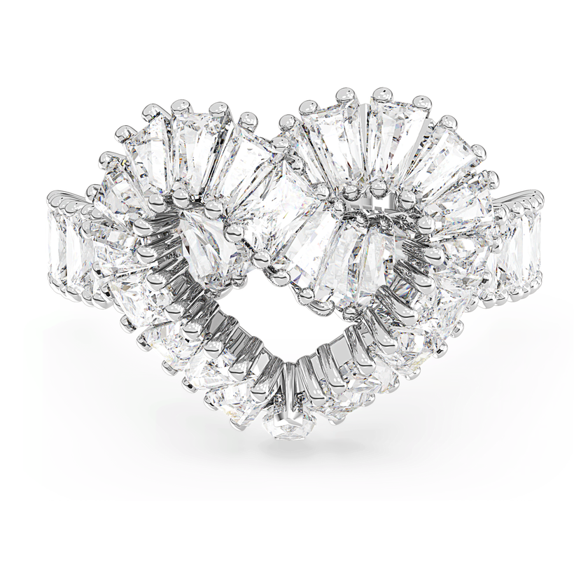 swarovski matrix cocktail ring  mixed cuts  heart  white  rhodium plated