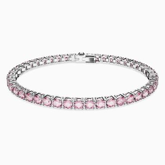 Matrix Tennis bracelet, Round cut, Pink, Rhodium plated