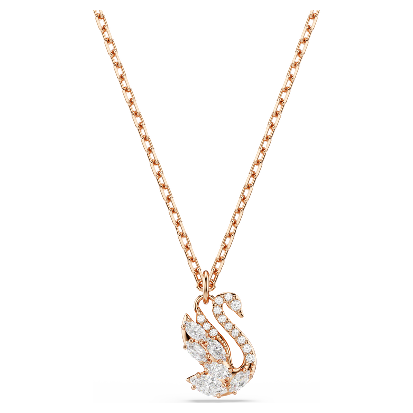 swarovski swan pendant  mixed cuts  swan  white  18k rose gold finish