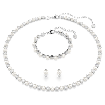 swarovski matrix set  crystal pearl  round cut  white  rhodium plated