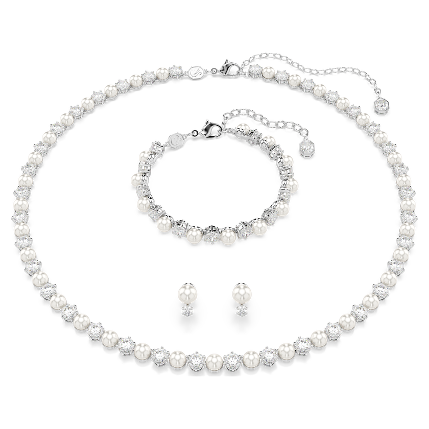 swarovski matrix set  crystal pearl  round cut  white  rhodium plated