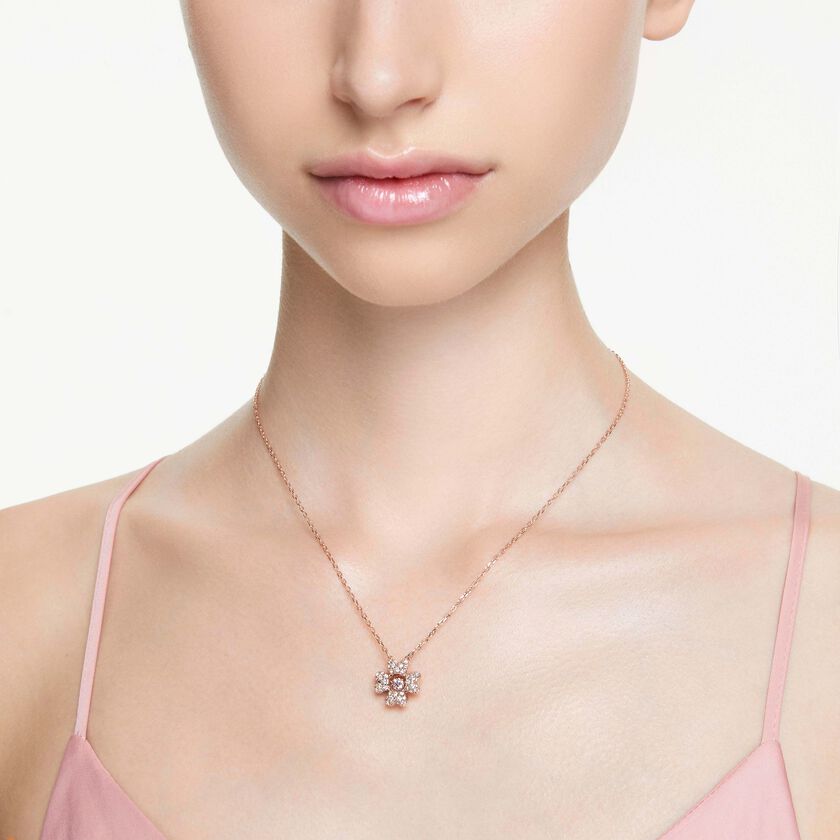 swarovski idyllia pendant  clover  white  rose gold tone plated