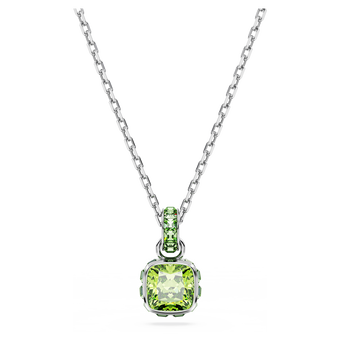 swarovski birthstone pendant square cut august green rhodium plated