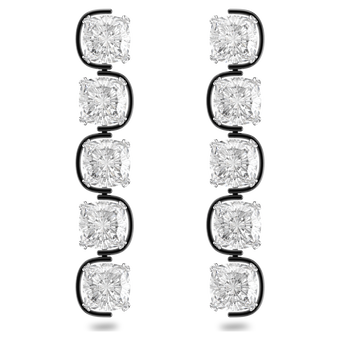 swarovski harmonia drop earrings  cushion cut floating crystals  white  rhodium plated