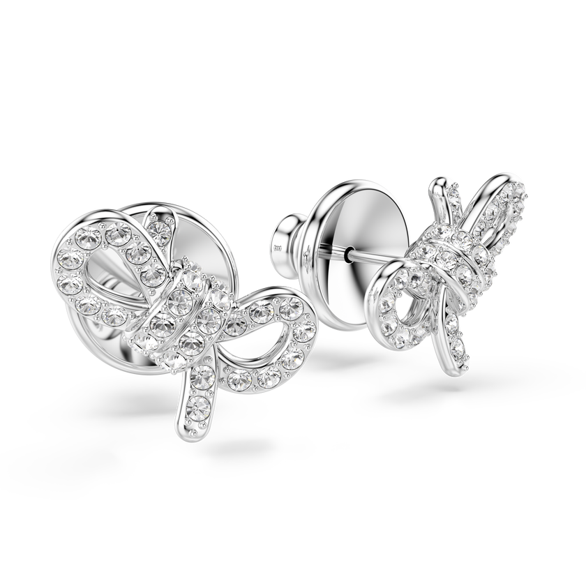 swarovski lifelong stud earrings  pav   bow  white  rhodium plated