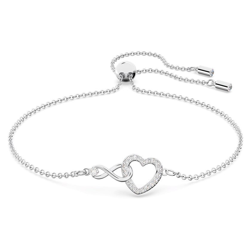 swarovski hyperbola bracelet  infinity and heart  white  rhodium plated