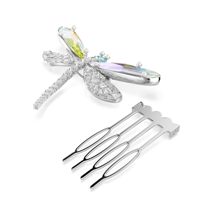 ariana grande x swarovski brooch and hair accessory  mixed cuts  dragonfly  green  rhodium plated