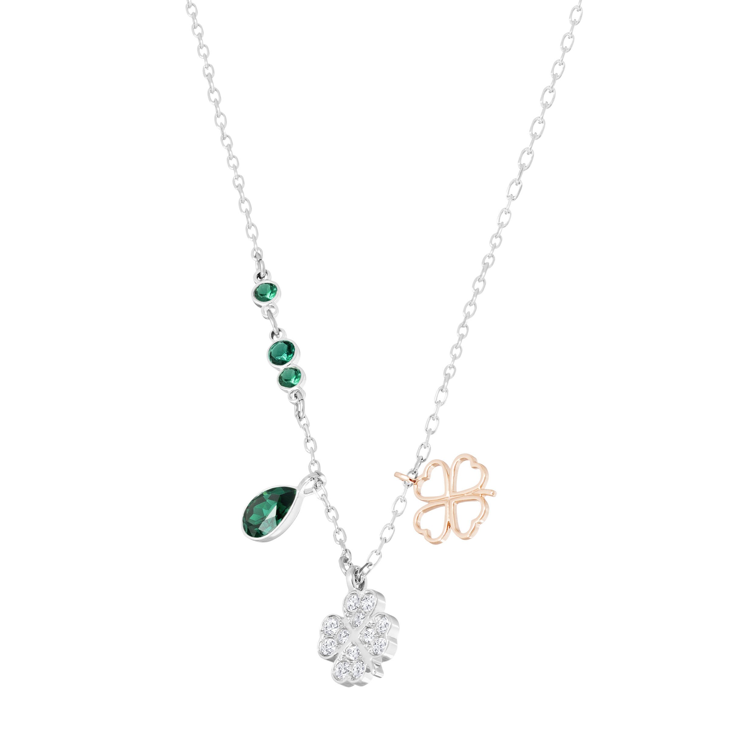 swarovski symbolic pendant  clover  green  mixed metal finish