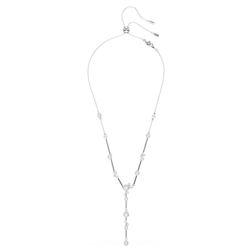 swarovski constella y necklace  crystal pearl  round cuts  white  rhodium plated