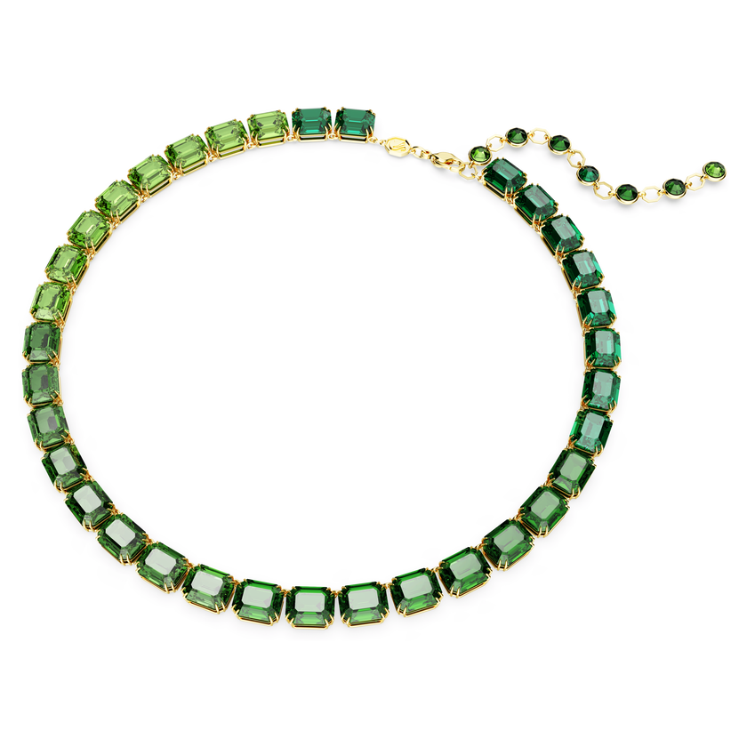 swarovski millenia necklace  octagon cut  color gradient  green  gold tone plated
