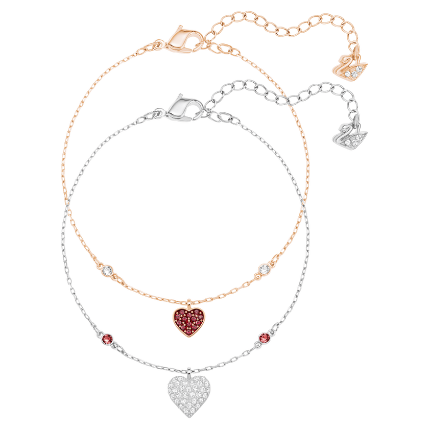 swarovski crystal wishes bracelet  set  2   heart  red  mixed metal finish