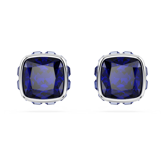 swarovski birthstone stud earrings  square cut  september  blue  rhodium plated