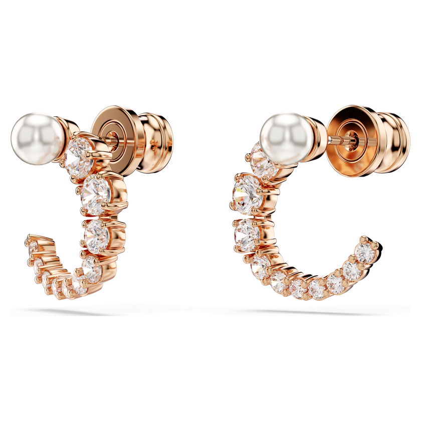 swarovski matrix hoop earrings  crystal pearl  round cut  white  rose gold tone plated