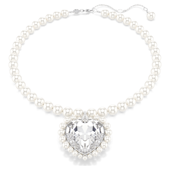Ariana Grande x Swarovski necklace, Crystal pearl, Heart cut, Heart, White, Rhodium plated ariana grande x swarovski necklace  crystal pearl  heart cut  heart  white  rhodium plated