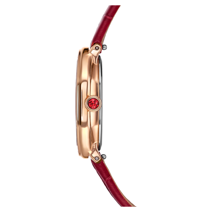 swarovski dextera octagon watch  swiss made  leather strap  red  rose gold tone finish