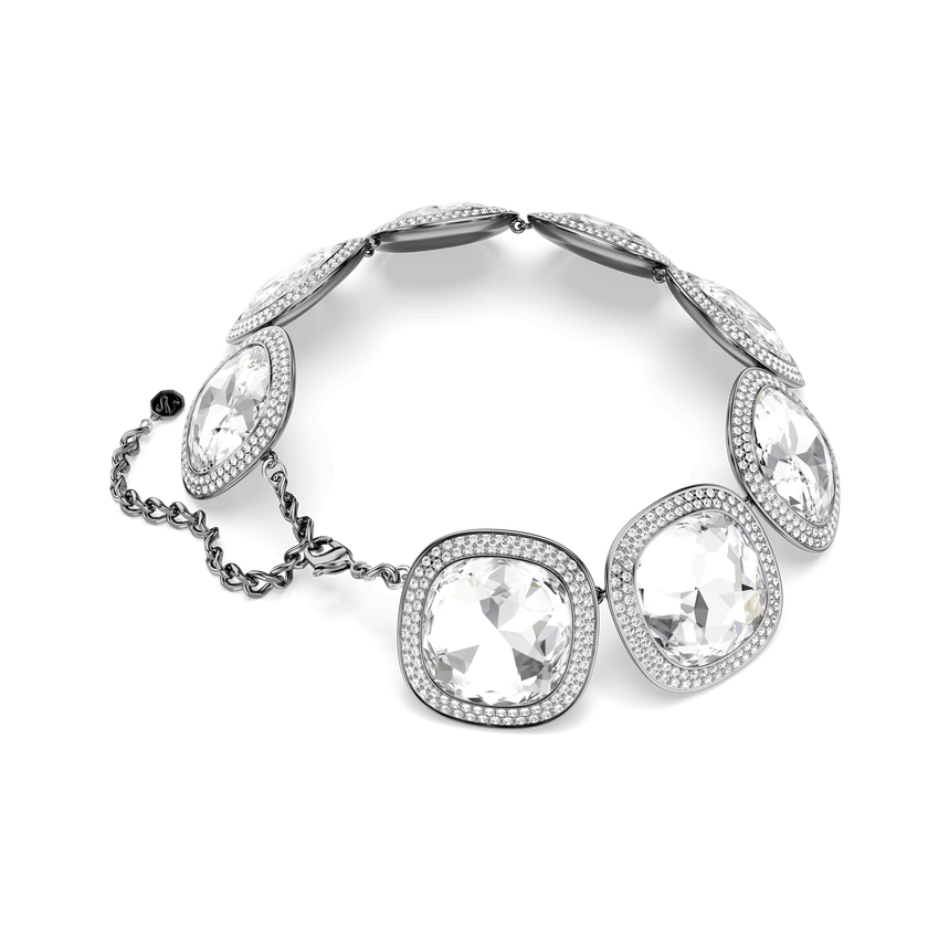 swarovski una angelic choker  cushion cut  white  ruthenium plated