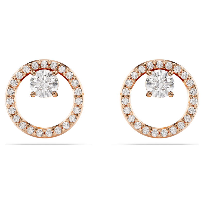 swarovski constella stud earrings  round cut  white  rose gold tone plated