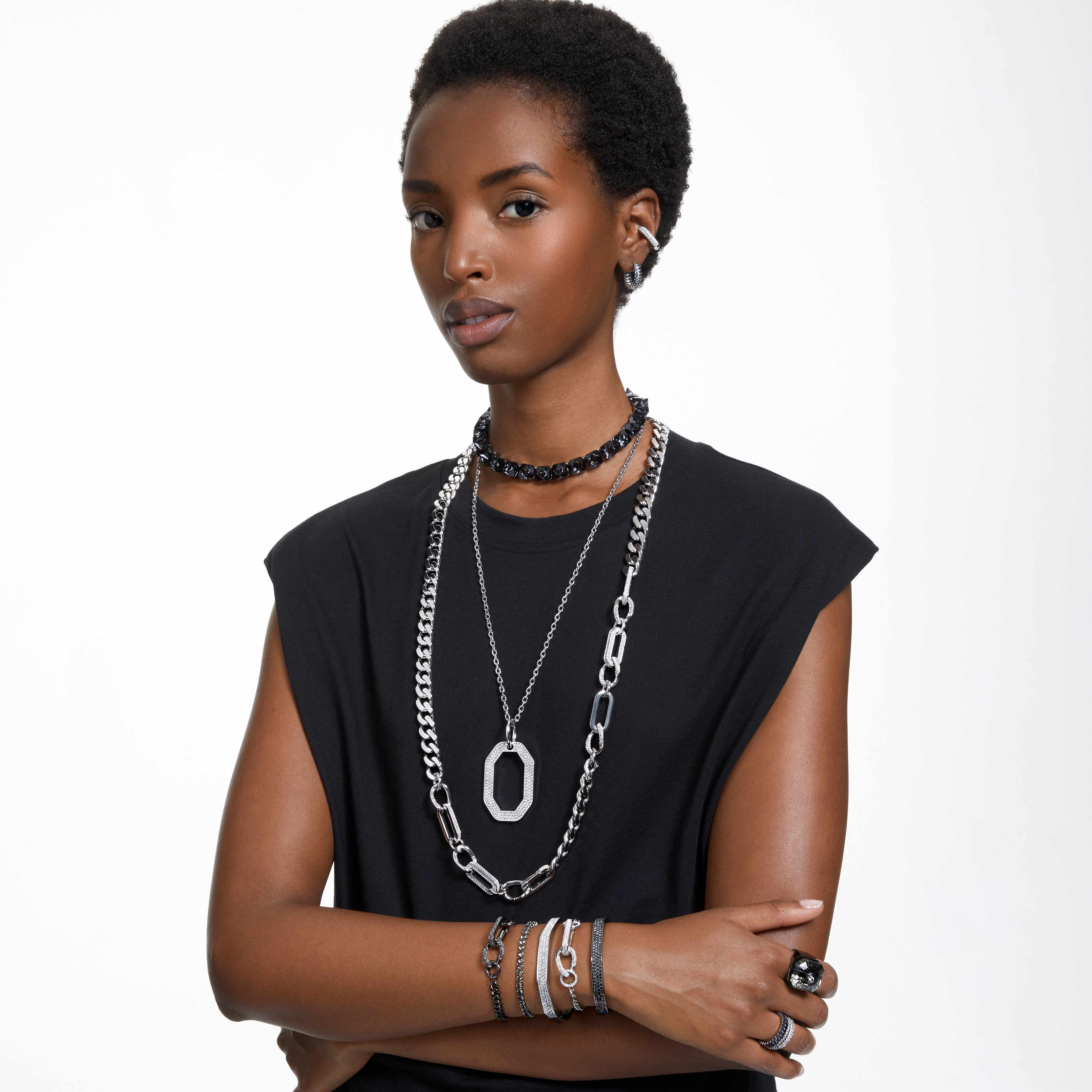 swarovski dextera bangle  octagon shape  black  ruthenium plated