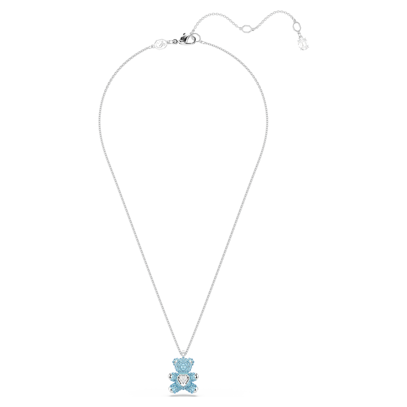 swarovski teddy pendant  bear  blue  rhodium plated