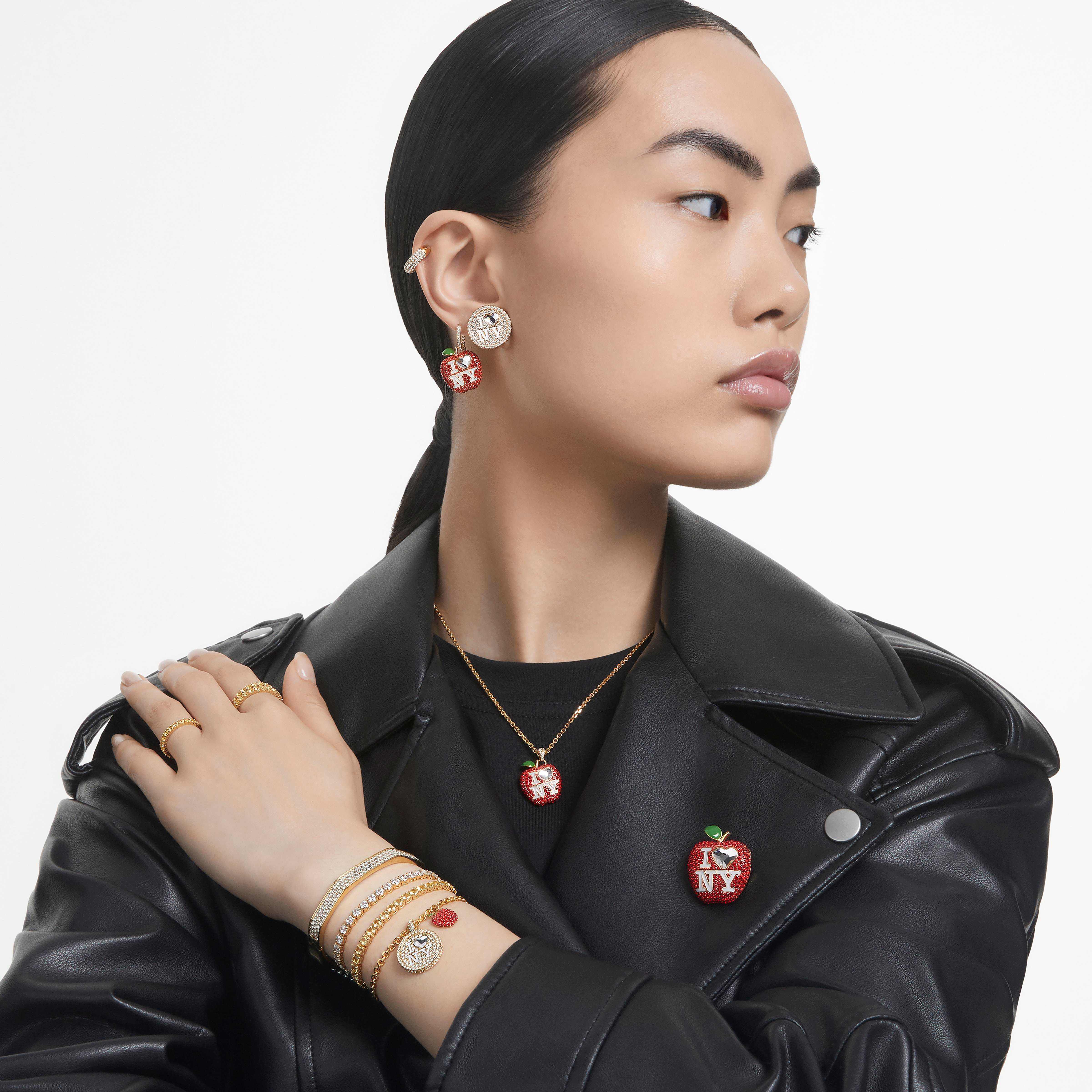 swarovski matrix tennis bracelet  round cut  white  gold tone plated