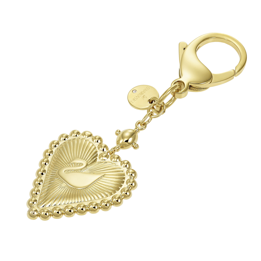 Vintage Swan Bag Charm, White, Gold-tone plated