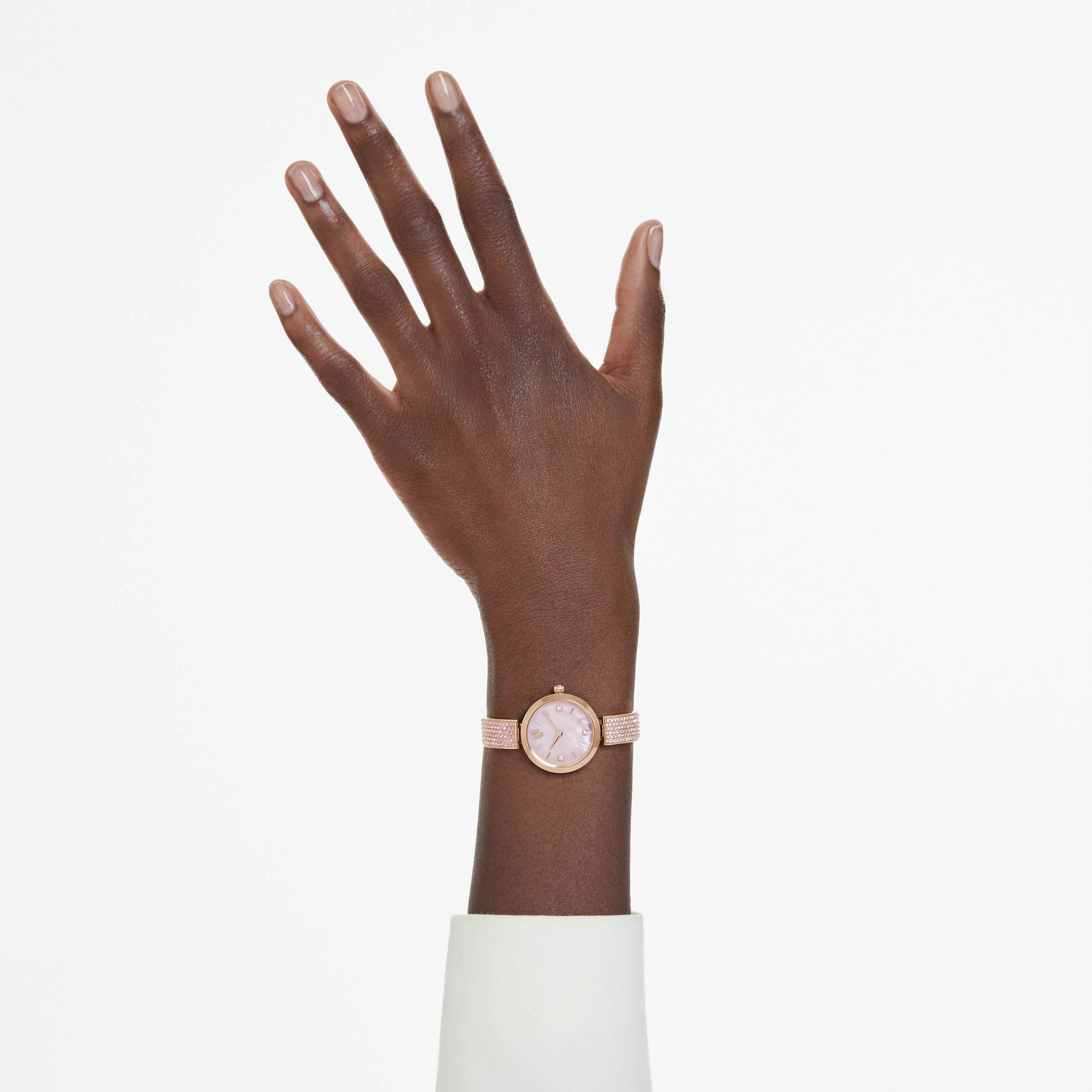 swarovski illumina watch  swiss made  crystal bracelet  pink  rose gold tone finish