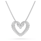 Una pendant, Heart, Small, White, Rhodium plated