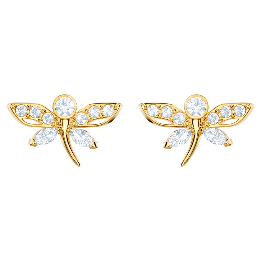 Magnetic Dragonfly Stud Pierced Earrings, Light Multi, Gold-tone plated