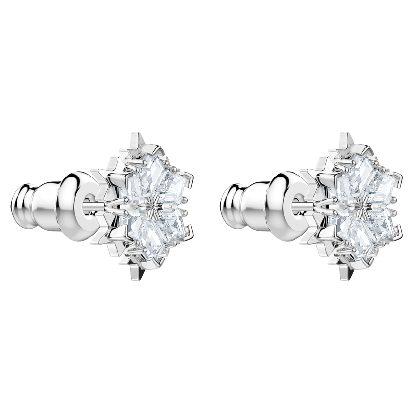 swarovski magic stud earrings  snowflake  white  rhodium plated
