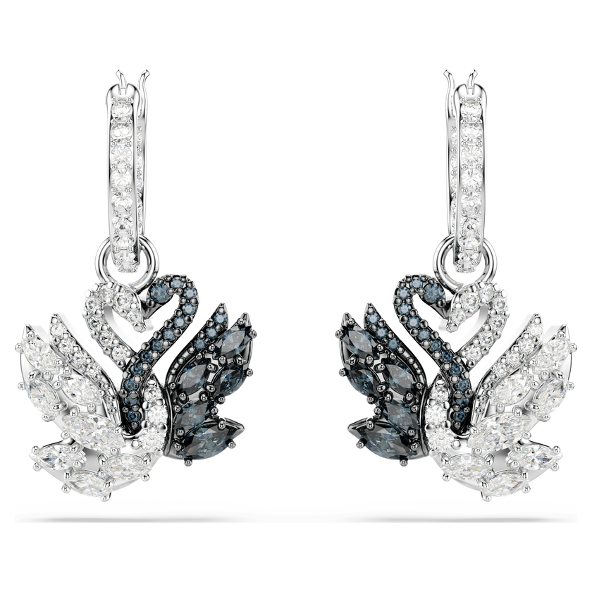 swarovski swan drop earrings  swan  black  rhodium plated