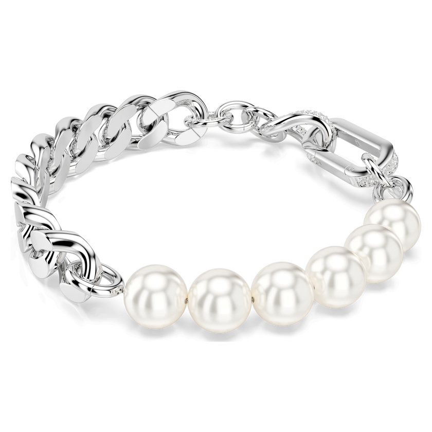 swarovski dextera bracelet  crystal pearl  mixed links  white  rhodium plated